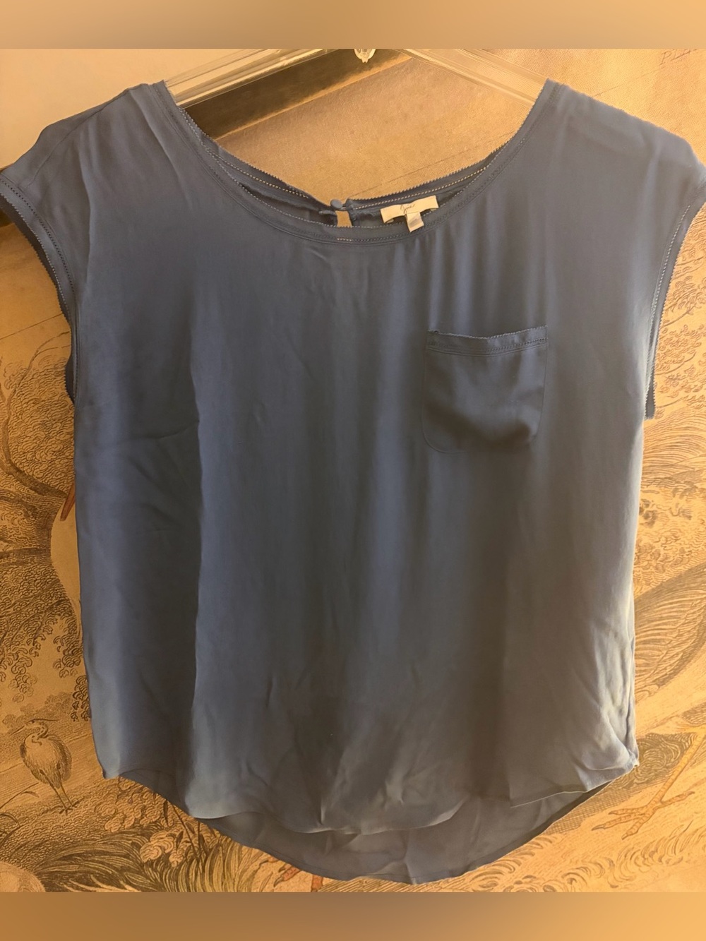 * Joie Blue Cap-Sleeve Silk Pocket Blouse SZ Medium *